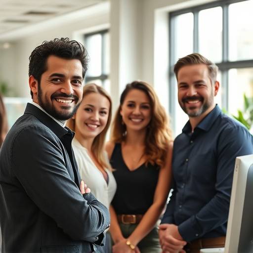 Het team van CarrièreBoost, lachend en professioneel gekleed in een kantooromgeving